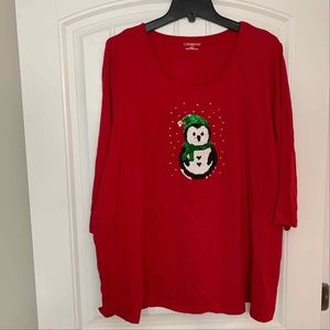 Catherines 3/4 Sleeve Christmas Tee Top Snowman